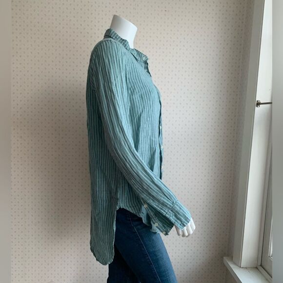 CP Shades Turquoise Stripe Button Down Marella Tunic Top Sz XS PW6 - Picture 3 of 7